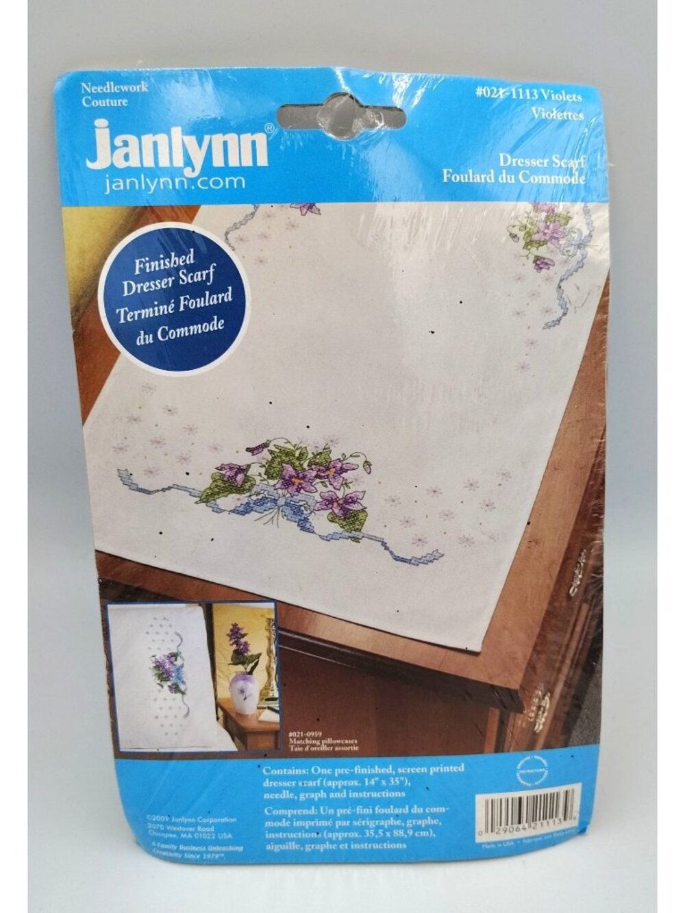Dresser Scarf Embroidery Kit Janlynn Violets 14x35 Needlework USA Crafting